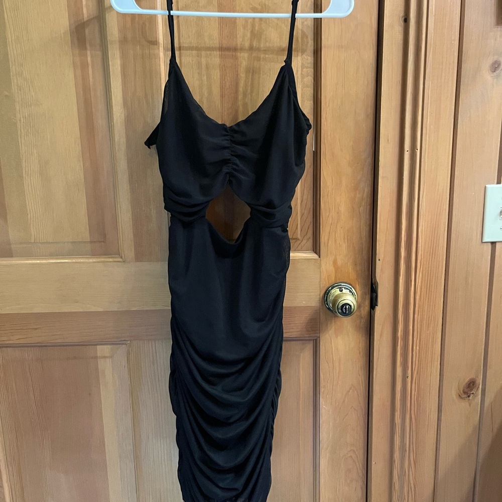 Lulu's Black Backless Ruched Dress